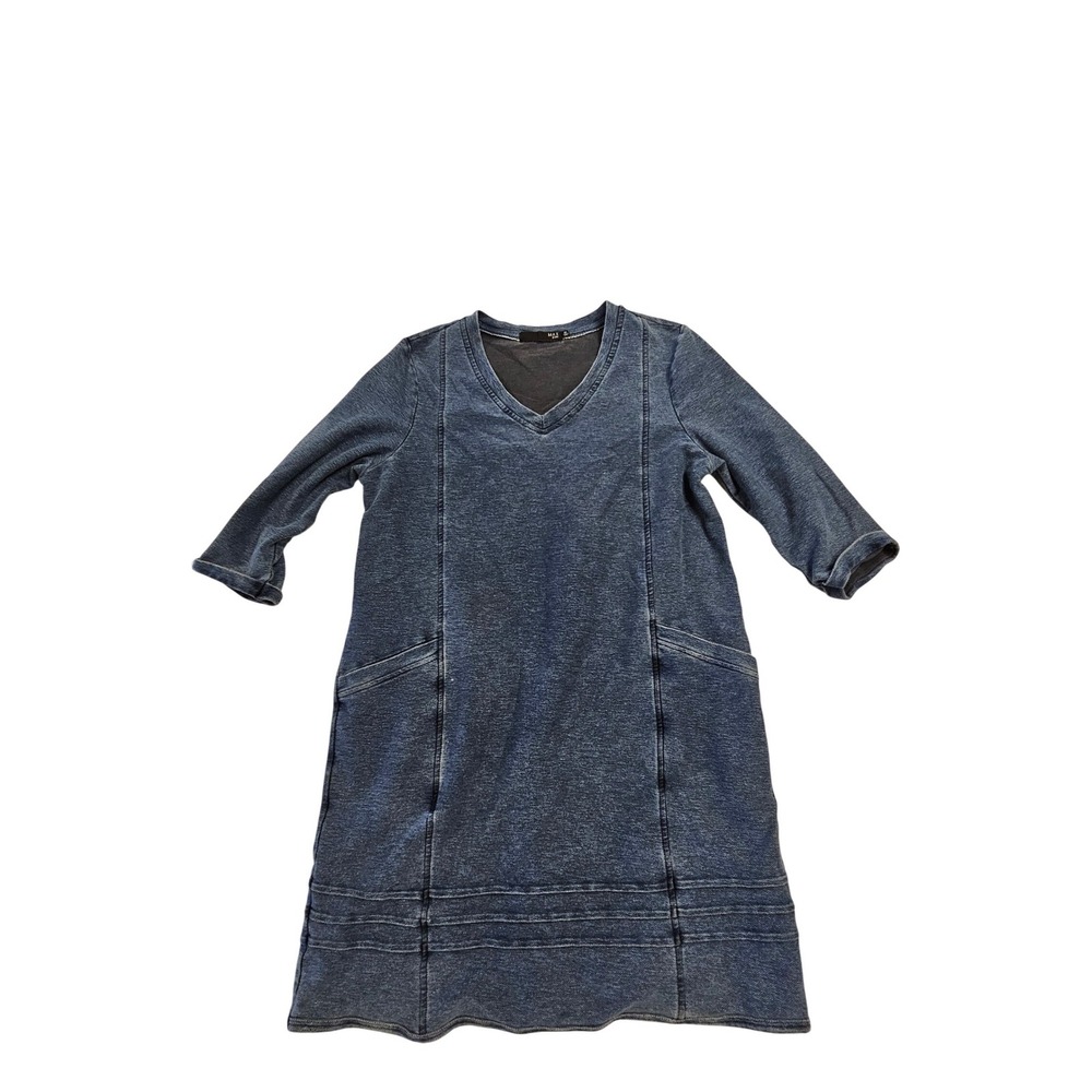 Max Jeans Blue Denim Look Knit V-Neck Shift Dress with Pockets Size Medium